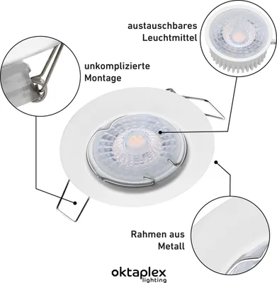 Produktbild von Oktaplex 9er Set LED Einbaustrahler flach Sedan 1,9W 3000K Warmweiß 345lm 230V Weiß Mini Einbauspot Lochmaß 60mm