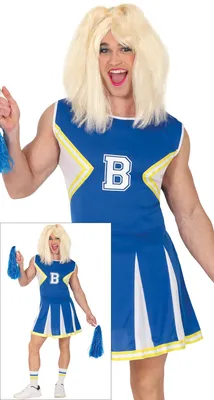 Productafbeelding van Verkleedkostuum cheerleader voor een vrijgezellenfeest, grappig, blauw en wit, maat: 48 - 50 (M), kleur: wit/blauw