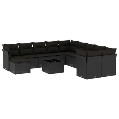 Produktbild von vidaXL 12-tlg. Garten-Sofagarnitur mit Kissen Schwarz Poly Rattan