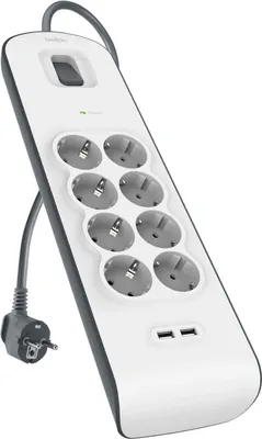 Zdjęcie produktu dla Belkin BSV804VF2M-V2, 8 x gniazdo sieciowe, Szary, Biały