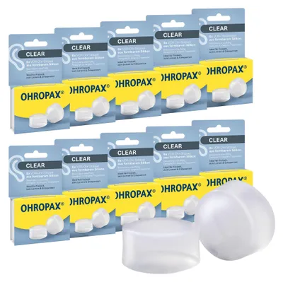 Produktbild von OHROPAX Clear Ohrstöpsel 10x6 Stück – Transparenter Silikon-Gehörschutz