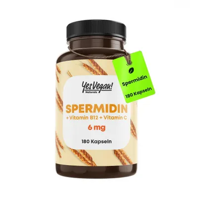 Produktbild von 6 mg Spermidin hochdosiert pro Kapsel (180 Kapseln = 6 Monate) Spermidin Kapseln + Vitamin C + B12
