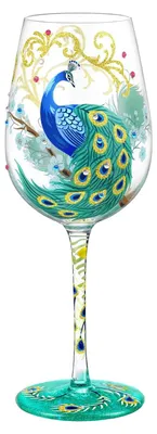 Immagine prodotto di Inovra - Bicchiere da vino dipinto a mano - Motivo pavone colorato - Design artigianale - Capacità: 15oz - Regalo personalizzato - Per occasioni speciali - Bicchiere per bevande