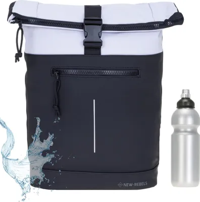 Produktbild von Rucksack Herren Roll-Top Freizeitrucksack Sport Fitness Reise Laptoprucksack Daypack Bag New York Backham New Rebels 51.1332 00 Schwarz + Flasche