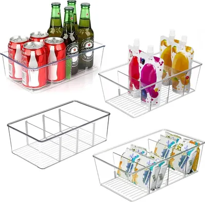 Produktbild von 4er Set Kühlschrank Organizer mit 4 Fächern, BPA-Freie Küche Stapelbarer Lebensmittelaufbewahrungsbox für Schrank,Schubladen,Gewürz - Küchen Organizer
