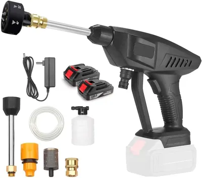 Image de Nettoyeur haute pression portable - Pistolet haute pression sans fil 21V - Batterie puissante - Tuyau de 5 mètres - Noir