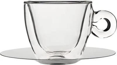 Image de tasse à double paroi 165 ml + soucoupe en acier inoxydable set de 2, pour Capuccino, Luigi Bormioli