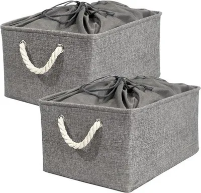 Obrázek produktu pro Úložné boxy, rozměry 41 x 31 x 20 cm - Skládací s madly - Vhodné pro oblečení a peřinu - Sada 2 kusů
