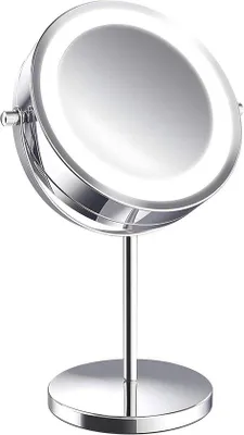 Immagine prodotto di Specchio da trucco con illuminazione a LED orientabile, ideale per casa e in viaggio, per il trucco e la rasatura; specchio da appoggio rotondo