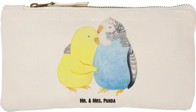 Produktbild von Mr. & Mrs. Panda Kulturbeutel Wellensittich Liebe Größe S Klein - Weiß - Geschenk, Kuscheln, kosmetiktäschchen, Kosmetiktasche, Umarmen, Freundin, Verknallt, Pouch