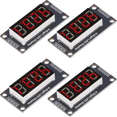 Imagen del producto de 4 juegos de módulos de visualización de tubos digitales LED, pantalla de 4 dígitos y 7 segmentos, 0.36 pulgadas, con chip controlador TM1637, color rojo, modelo MRA110B
