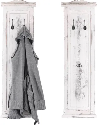 Produktbild von zestaw 2 wieszaków na płaszcze T33, wieszak ścienny, panel wieszakowy, haczyki ścienne drewno 109x28x4cm ~ biały shabby