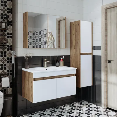 Image de Ensemble de meubles de salle de bains Roomart ATRIA-85, 4 pièces, 85 cm de large, chêne blanc