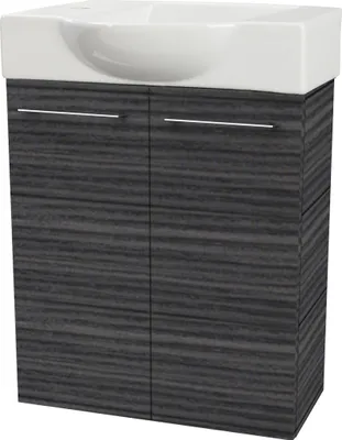 Produktbild von Fackelmann SBC B. PERFEKT Gäste WC Set 2-teilig 55 cm, Anthrazit Holzoptik, 2 Türen, Keramik Hahnloch links