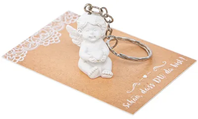 Produktbild von 10 Give-Aways - Schlüsselanhänger Schutzengel weiß mit Karte "Schön, dass du da bist"20 Stück