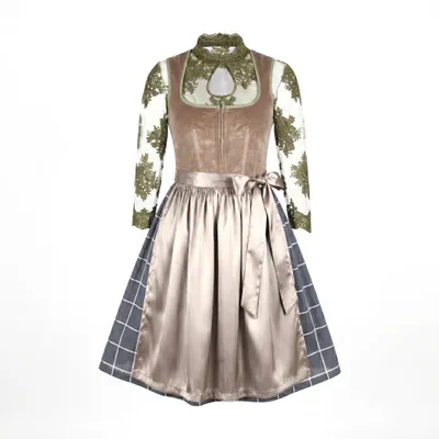 Produktbild von 2-teiliges Trachtenkleid (Kleid + Schürze) in Rosa/Beige/gebrochenes Weiß