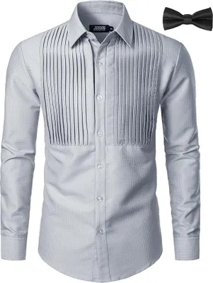 Immagine prodotto di Camicia da uomo con maniche lunghe, elegante abbottonatura, grigia, XL