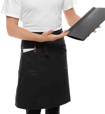 Productafbeelding van Ibenzoa® Verstelbare schort voor de keuken, gemaakt van 100% katoen, 240 g – 2 zijzakken, zwart-wit, geschikt voor keuken en tuin