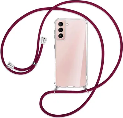 Produktbild von Handykette Backcover-Schutzhülle mit Band (Metall silberfarben) für Samsung Galaxy S21 Plus 5G - dunkelrot