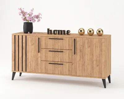 Produktbild von Große Kommode mit Schubladen Fernsehschrank HANA 3S Golden Craft Eiche/Golden Craft Eiche 150cm, KI-generiertes Bild