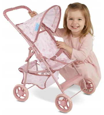 Produktbild von Puppenwagen Buggy – klappbar und leicht – Spielwagen mit EVA-Rädern, Verdeck und Zubehörkorb für Kinder ab 3 Jahren