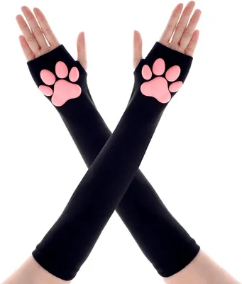 Produktbild von Kat Pat Handschuhe, Lange Fingerlos, 3D Rosa Pfotenpad, fuer Halloween