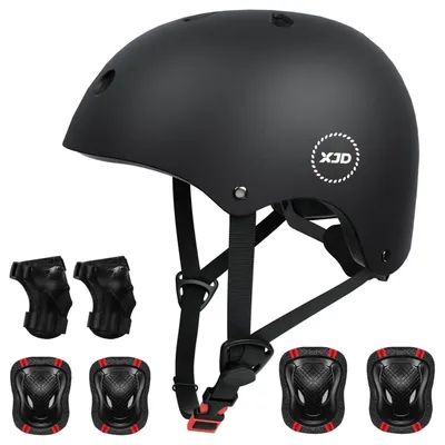 Image de Casque de vélo pour enfant, casque de skate, ensemble, couleur noire, taille M : 55-58 cm, pour les enfants de 9 à 13 ans