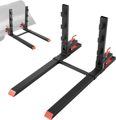 Obrázek produktu pro Paletové vidle VEVOR, upínací vozík s nosností 1814 kg, celková délka 1490 mm, vidle s ochranou proti překlopení a nastavitelnou stabilizační tyčí, vhodné pro kompaktní nakladačové lžíce, černé provedení
