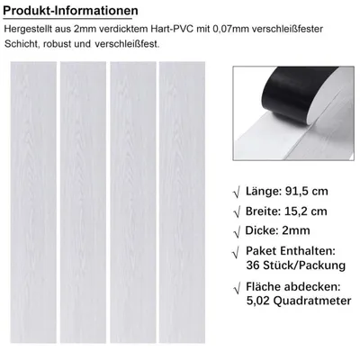 Obrázok produktu pre Samolepiaci vinylový podlahový obklad, svetlosivý, 5 m², 36 kusov, PVC, hrúbka 2 mm