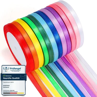 Produktbild von Satinband 6 mm x 22 m, 12 Farben, für Basteln