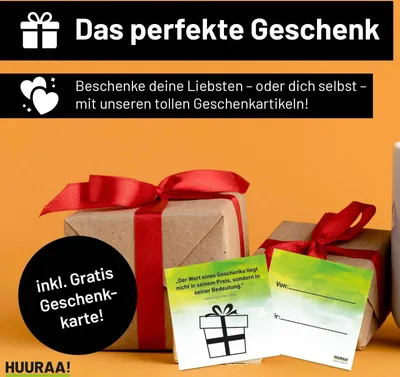Marketing image for gifts, featuring wrapped presents and gift cards.