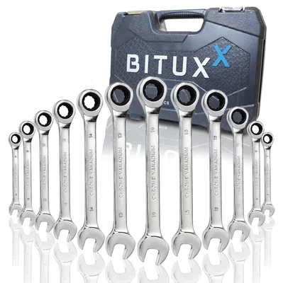 Produktbild von Bituxx Maul- und Ratschenringschlüssel Set 12tlg, schwarz, MS-13380