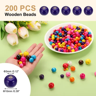 Produktbild von 10mm Holzperlen fš¹r Bastelarbeiten, 200 Stš¹ck runde Perlen lose Abstandshalterperlen fš¹r Makramee-Schmuckarmband DIY handgefertigte Dekoration, Lila