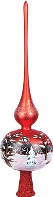 Produktbild von Christbaumspitze Glas mit Winterlandschaft Motiv 35cm rot
