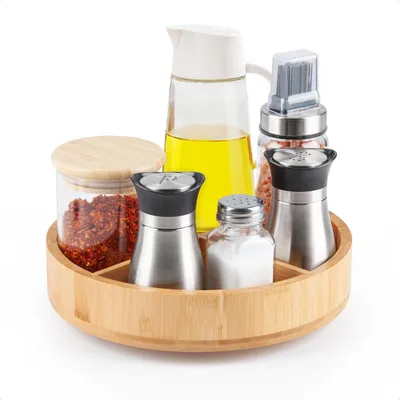 Produktbild von Drehbarer Bambus Organizer mit Kräuterrack und verstellbarer Ablage für Küche