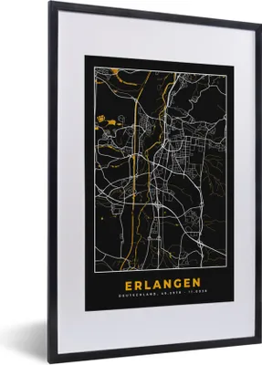 Produktbild von MuchoWow® Gerahmtes Poster Stadtplan - Karte - Erlangen - Gold - Deutschland - Karte 40x60 cm - Poster mit Schwarzem Bilderrahmen Wandposter Rahmen Foto Bilder - Poster in Rahmen