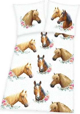 Produktbild von "Pferde ( HERDING Young Collection )" Bettwäsche / Kinderbettwäsche, 100% Baumwolle ( Renforcé ), 80x80 cm + 135x200 cm