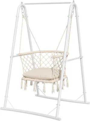 Produktbild von Balconera Hängesessel Hängesitz Hängeschaukel mit Kissen, bis 150 kg, für Terrasse, Weiß
