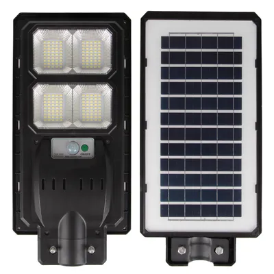 Zdjęcie produktu dla LED solarna lampa ogrodowa 6000K zimna biel 2400lm 200W 120° IP65 PIR czujnik ruchu światło słupek czarny