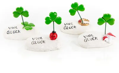 Produktbild von 4 Glücksbringer Glückssteine Viel Glück mit Kleeblatt 6,5 cm