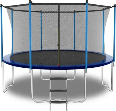 Produktbild von Blau 8FT Trampolin 244x244x244cm Sicherheitsnetz Federpolster Schwerlast Verzinkter Stahlrahmen 400lbs Belastbar Outdoor Fuer Kinder Und Erwachsene