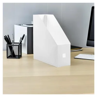 Produktbild von Aktenboxen aus Kunststoff im Set von 3 in Weiß, 9x24x27 cm, für Schreibtisch und Arbeitsbereich