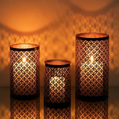Produktbild von Romadedi Kerzenhalter Metall Schwarz Gold 3er Set Vintage Windlicht 20/16/13cm