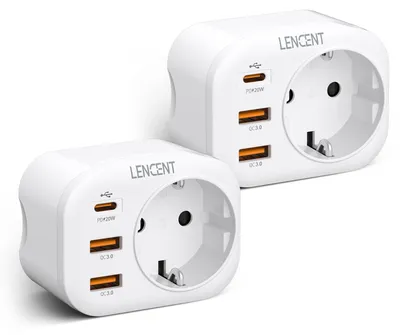 Obrázek produktu pro 2 kusy zásuvkové lišty s USB, rozbočovač zásuvek 4 v 1
