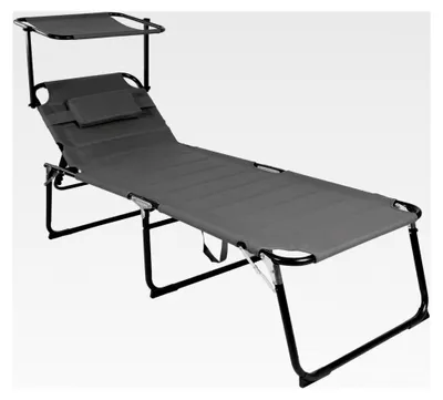Produktbild von XXL Gartenliege Sonnenliege Relaxliege Aluminium mit Kissen und Sonnendach klappbar Grau L200xB70xH45/95cm