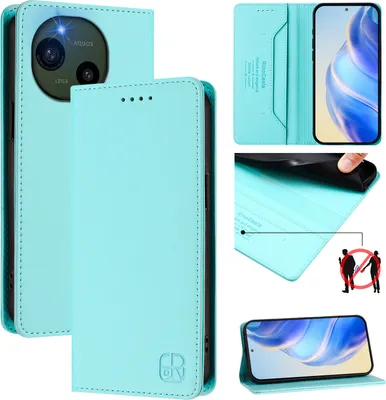Produktbild von Lederhülle für Sharp Aquos R10 Hülle Flip Brieftasche Kartenfächern Ständer Schutzhülle Türkis
