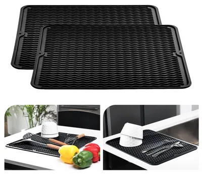 Produktbild von Silikon Abtropfmatten, 40 x 45 cm - Hitzebeständige und Rutschfeste Abwaschmatte - Set von 2 (Schwarz)