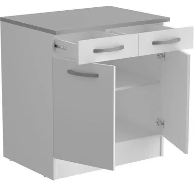 Produktbild von Niedriger Schrank 2 Türen + 2 Schubladen + Platte – Weiß – 80 x 60 x Höhe 86 cm
