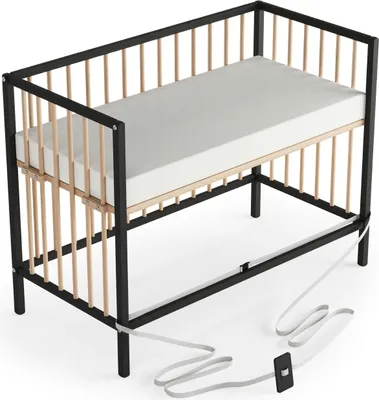 Produktbild von Beistellbett 60x120 cm mit Matratze & Umbauseite - schwarz/natur - Dreamy 4 in 1 Bett