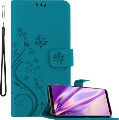 Produktbild von Cadorabo Hülle für LG V30 / V30+ / V30S / V30S+ Schutz Hülle in Blau Schutzhülle Handy Hülle Etui Case Blumen Flower